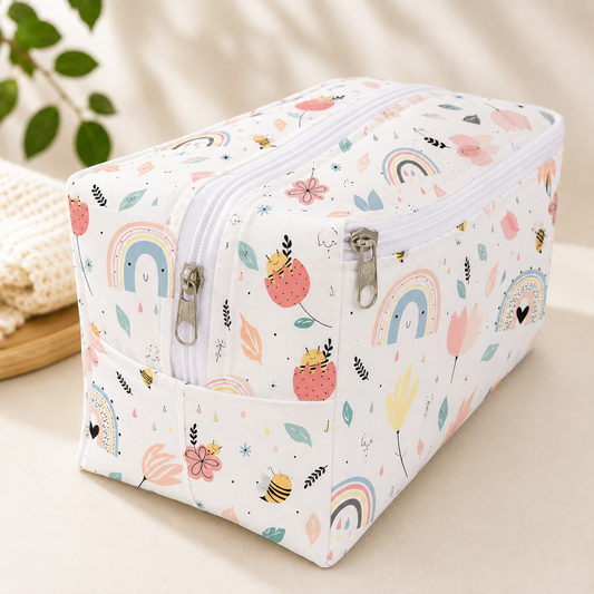 Necessaire Porta Fraldas e Lenço Umedecido 3 Compartimentos Abelha