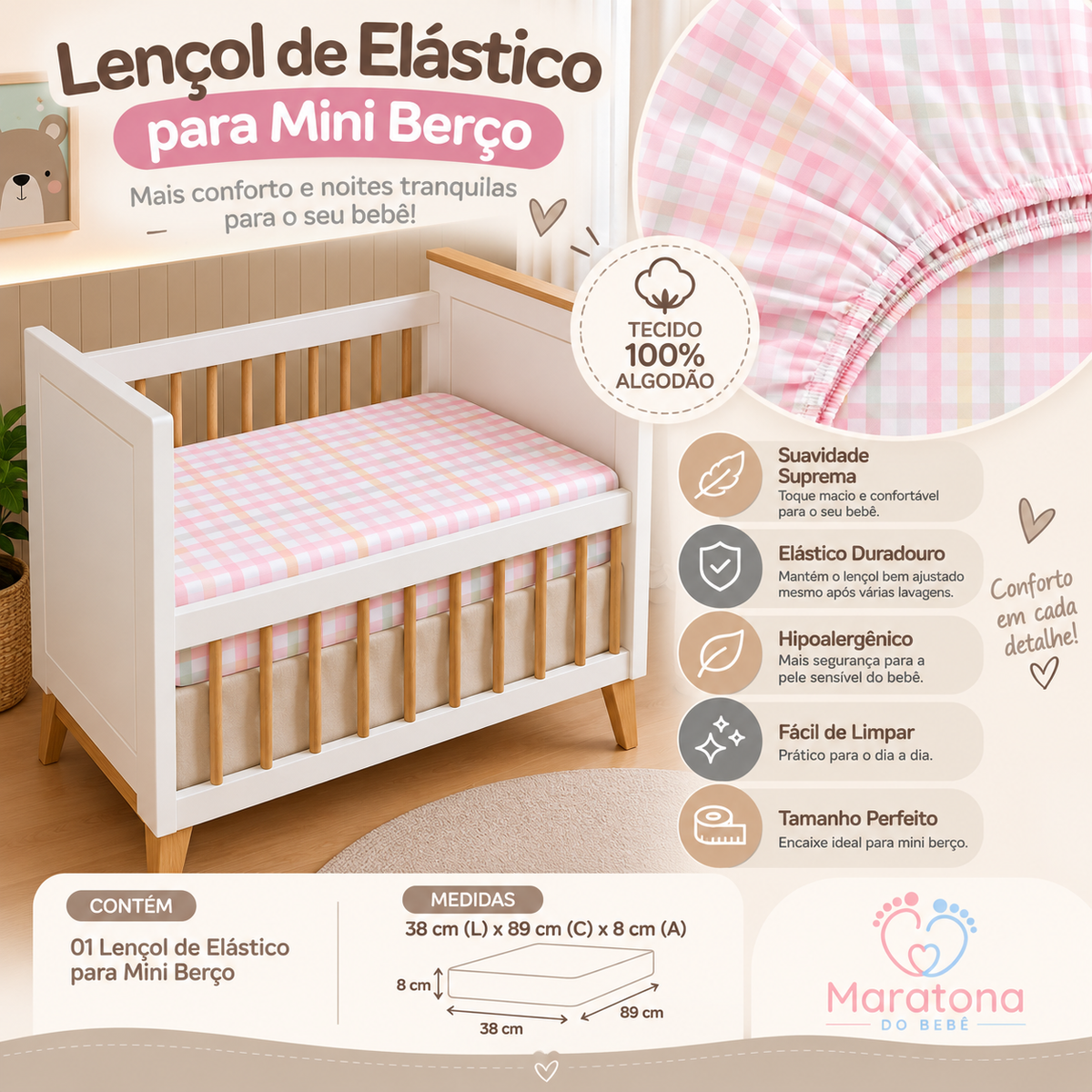 Lençol Estampado para Mini Berço 100% Algodão Bolas Menino