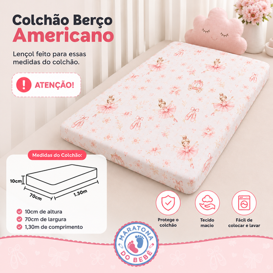 Lençol Estampado para Berço 100% Algodão Bailarina