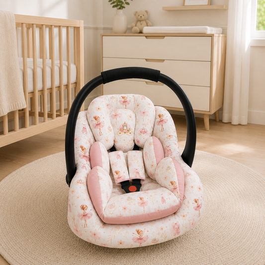 Kit para Bebê Conforto 3 Peças Dupla Face Bailarina Verso Rosê
