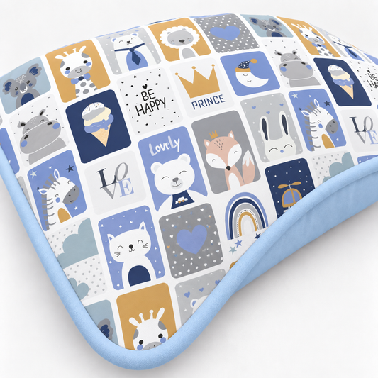 Almofada Decorativa 30cm x 30cm Bichos Azul c/ Azul Bebê