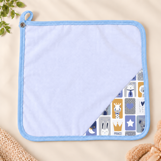 Toalha de Boca Malha Dupla Penteada Premium Bichos Azul c/ Azul Bebê | Kit com 3 Unidades
