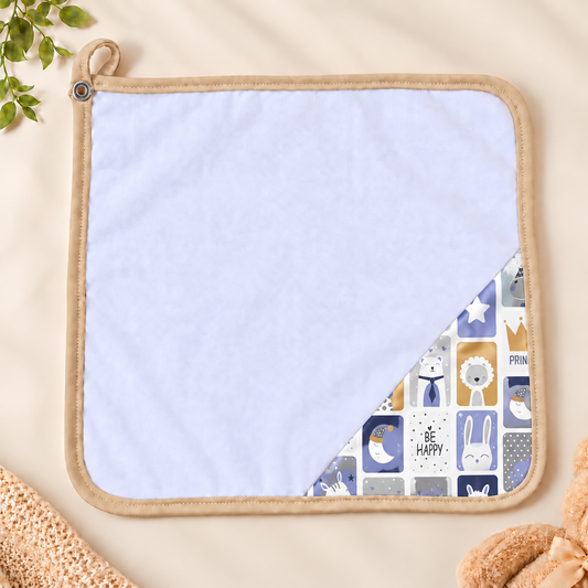 Toalha de Boca Malha Dupla Penteada Premium Bichos Azul c/ Bege | Kit com 3 Unidades