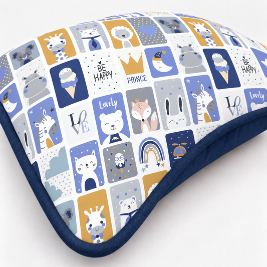 Almofada Decorativa 30cm x 30cm Bichos Azul c/ Azul Marinho