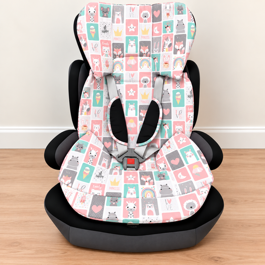 Capa Colchonete para Cadeira de Carro Dupla Face Bichos Rose