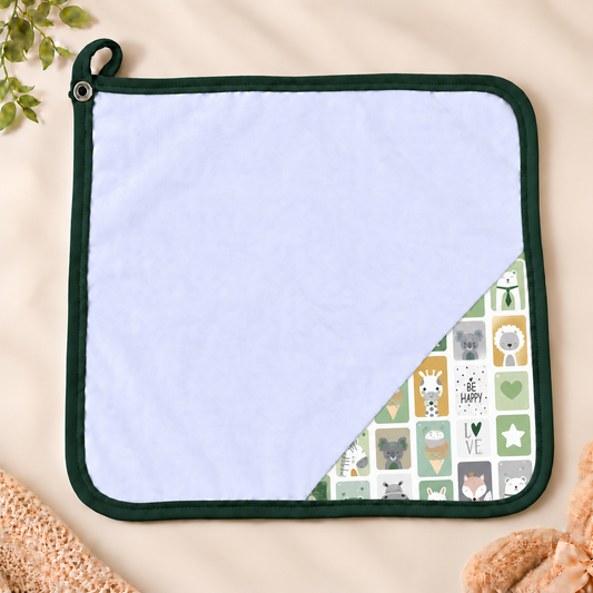 Toalha de Boca Malha Dupla Penteada Premium Bichos Verde c/ Verde Escuro | Kit com 3 Unidades