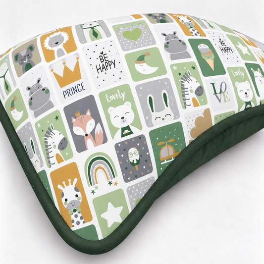 Almofada Decorativa 30cm x 30cm Bichos Verde c/ Verde Escuro