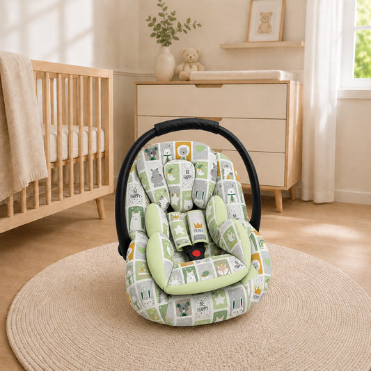 Kit para Bebê Conforto 3 Peças Dupla Face Bichos Verde Verso Verde