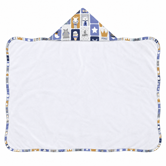 Toalha de Banho com Capuz Forrada Plush Atoalhado Premium 1M x 70cm Bichos Azul C/ Azul Bebê