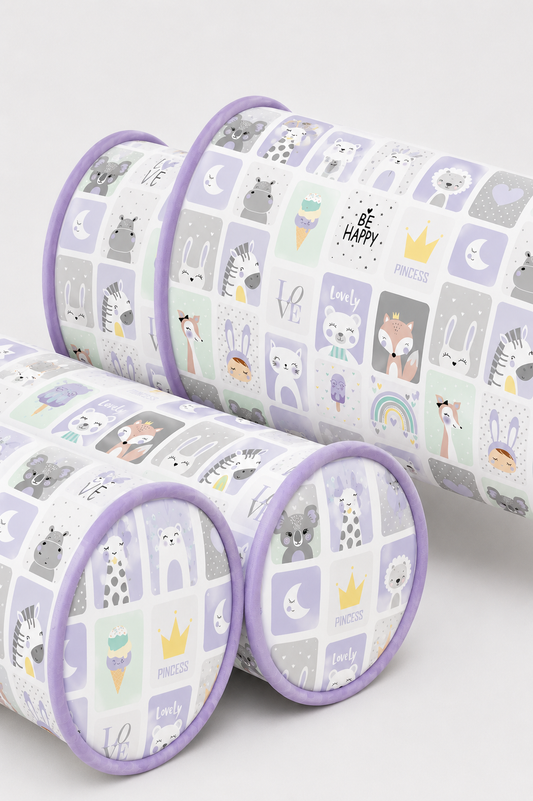 Kit Rolinhos 4 Peças para Cama Casal Bichos Lilás