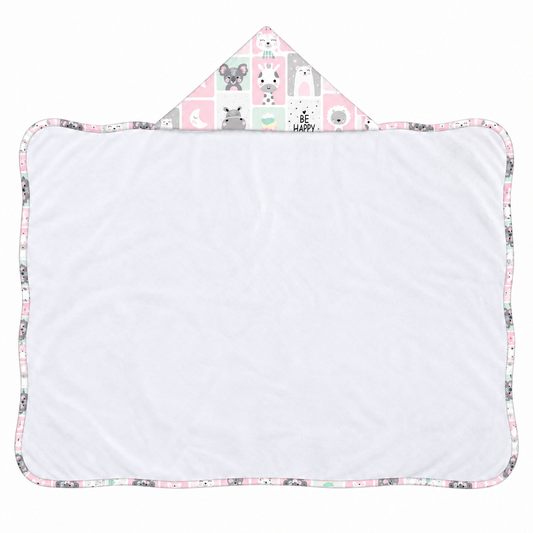 Toalha de Banho com Capuz Forrada Plush Atoalhado Premium 1M x 70cm Bichos Rosa