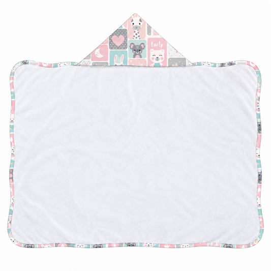 Toalha de Banho com Capuz Forrada Plush Atoalhado Premium 1M x 70cm Bichos Rosê