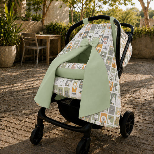 Capota para Bebê Conforto Tenda Dupla Face Bichos Verde Verso Verde Claro