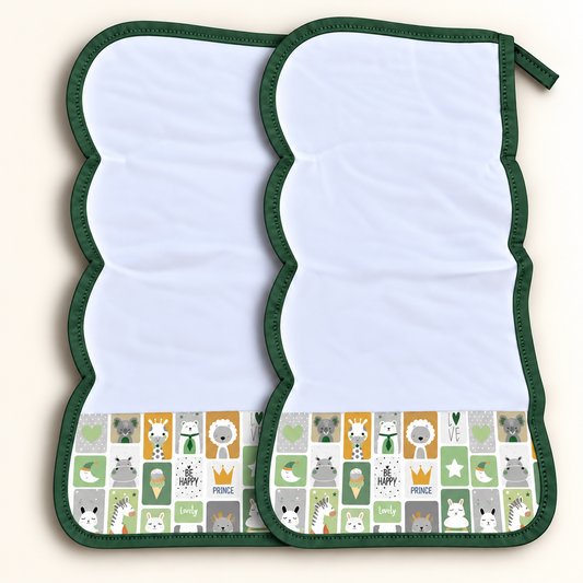 Toalha de Ombro Malha Dupla Penteada Bichos Verde c/ Verde Escuro