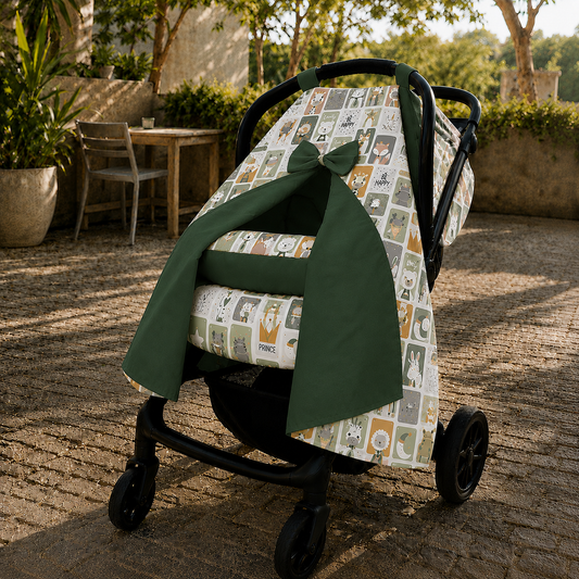 Capota para Bebê Conforto Tenda Dupla Face Bichos Verde Verso Verde Escuro