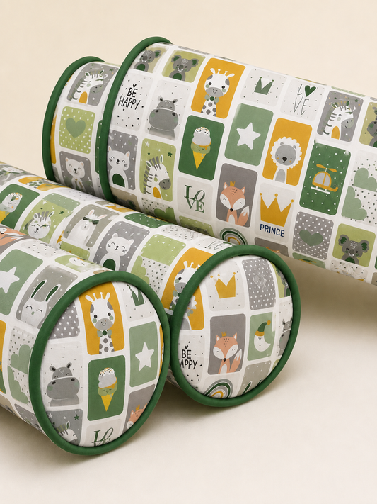 Kit Rolinhos para Berço Americano 4 Peças Bichos Verde c/ Verde Escuro
