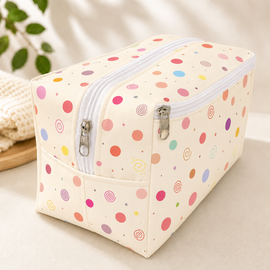 Necessaire Porta Fraldas e Lenço Umedecido 3 Compartimentos Bolas Menina