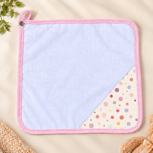 Toalha de Boca Malha Dupla Penteada Premium Bolas Menina c/ Rosa | Kit com 3 Unidades