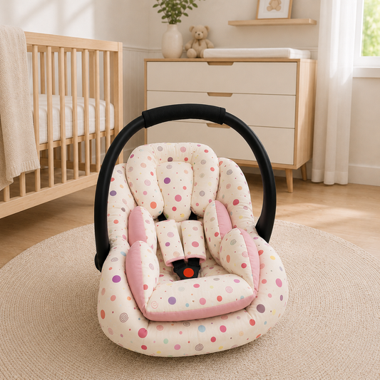 Kit para Bebê Conforto 3 Peças Dupla Face Bolas Menina Verso Rosa