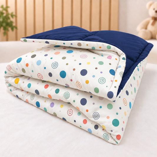 Edredom Estampado Dupla Face para Mini Berço Bolas Menino c/ Marinho