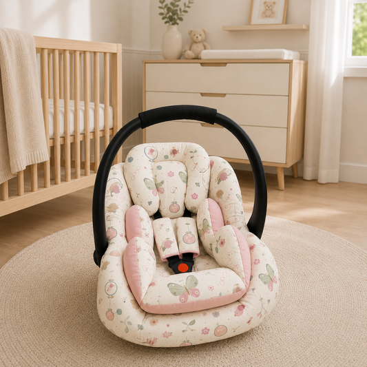 Kit para Bebê Conforto 3 Peças Dupla Face Borboletas Verso Rosê