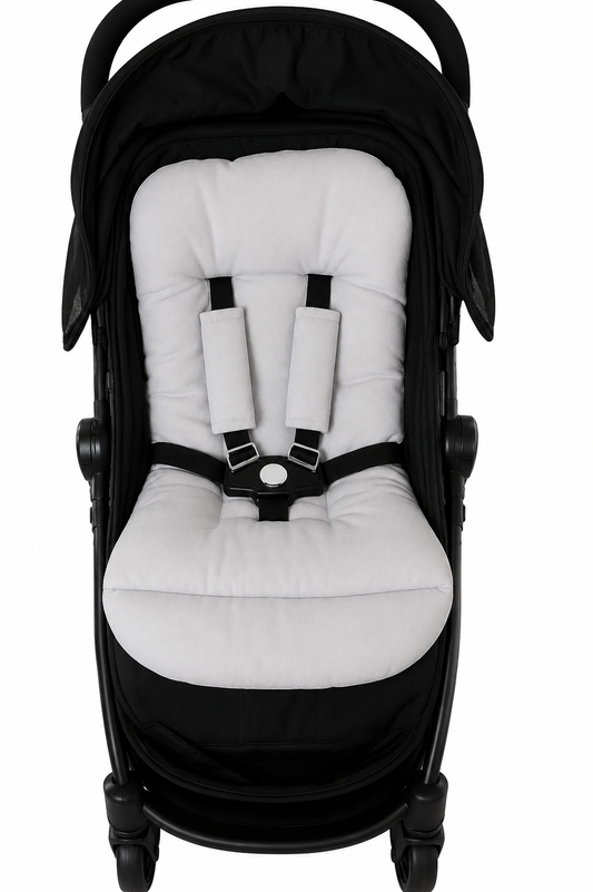 Kit Colchonetes 3 Peças para Carrinho & Bebê Conforto + Protetores de Cinto Cinza