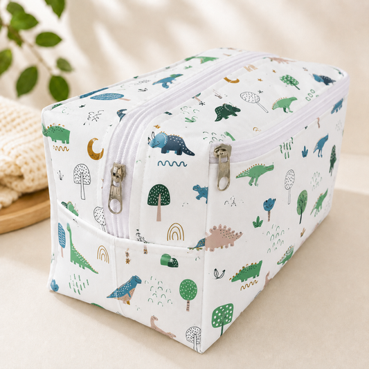 Necessaire Porta Fraldas e Lenço Umedecido 3 Compartimentos Dino MLH