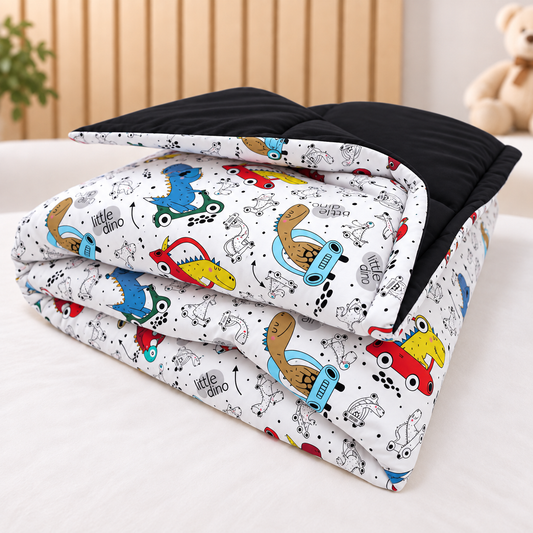 Edredom Estampado Dupla Face para Mini Berço Dino Carros c/ Preto