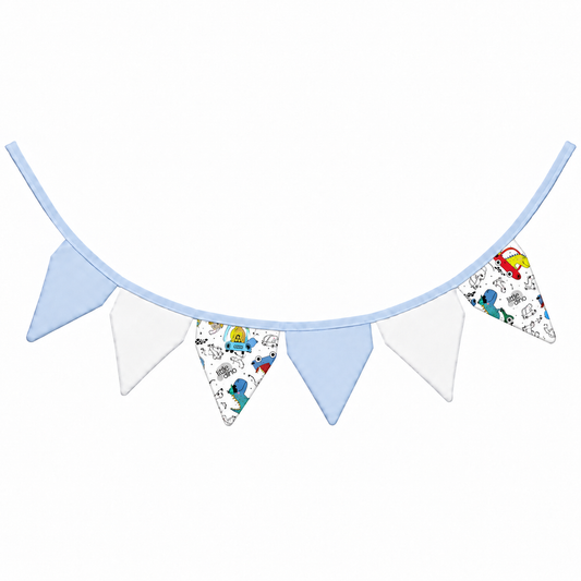 Bandeirinhas Decorativas 2,10m Dino Carros c/ Azul Bebê