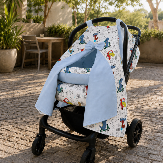 Capota para Bebê Conforto Tenda Dupla Face Dino Carros Verso Azul