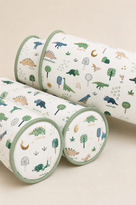 Kit Rolinhos 4 Peças para Cama Solteiro Dino MLH c/ Verde Menta