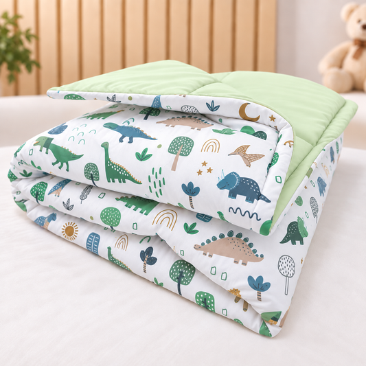 Edredom Estampado Dupla Face para Mini Berço Dino MLH c/ Verde