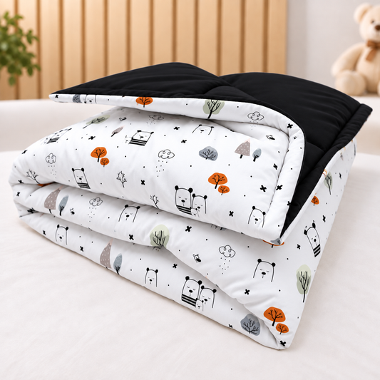 Edredom Estampado Dupla Face para Mini Berço Escandinava c/ Preto
