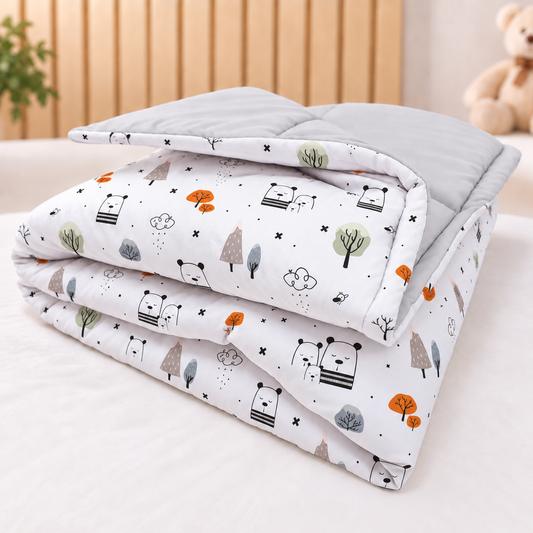Edredom Estampado Dupla Face para Mini Berço Escandinava c/ Cinza