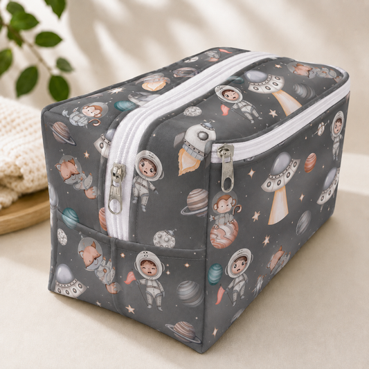 Necessaire Porta Fraldas e Lenço Umedecido 3 Compartimentos Espaço Cinza