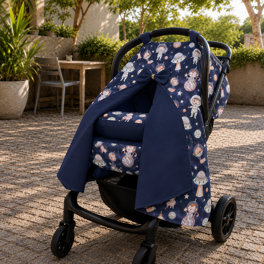 Capota para Bebê Conforto Tenda Dupla Face Espaço Marinho Verso Marirnho