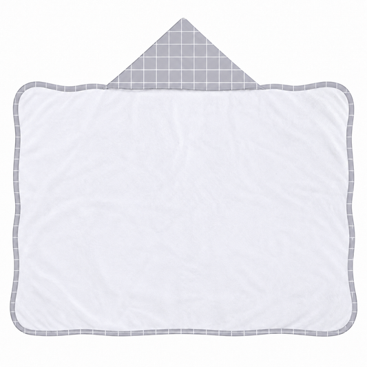 Toalha de Banho com Capuz Forrada Plush Atoalhado Premium 1M x 70cm Grid Cinza