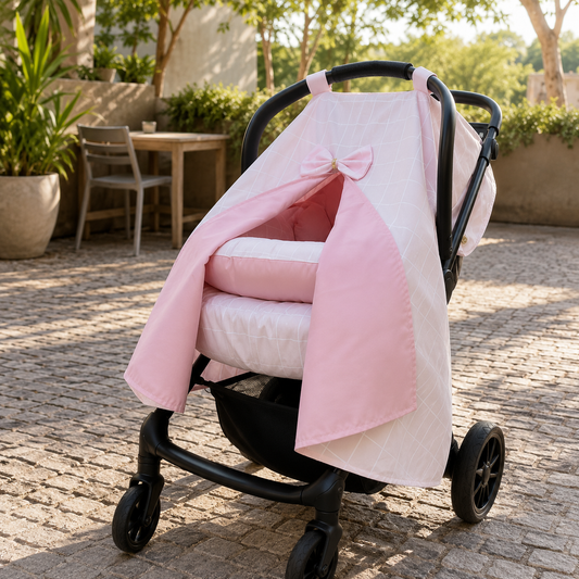 Capota para Bebê Conforto Tenda Dupla Face Grid Rosa Verso Rosa