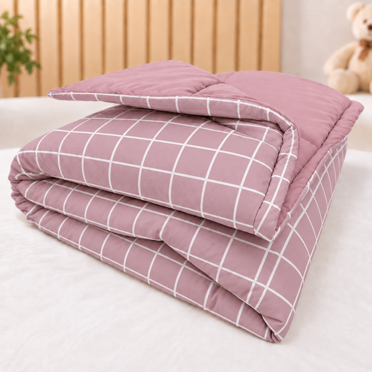 Edredom Estampado Dupla Face para Mini Berço Grid Rosê