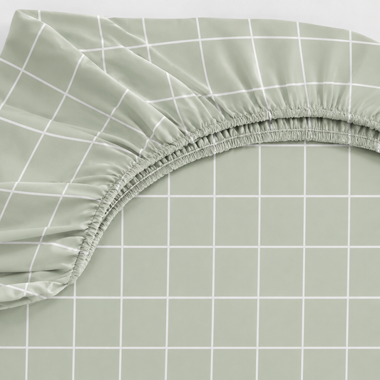 Lençol Estampado para Berço 100% Algodão Grid Verde