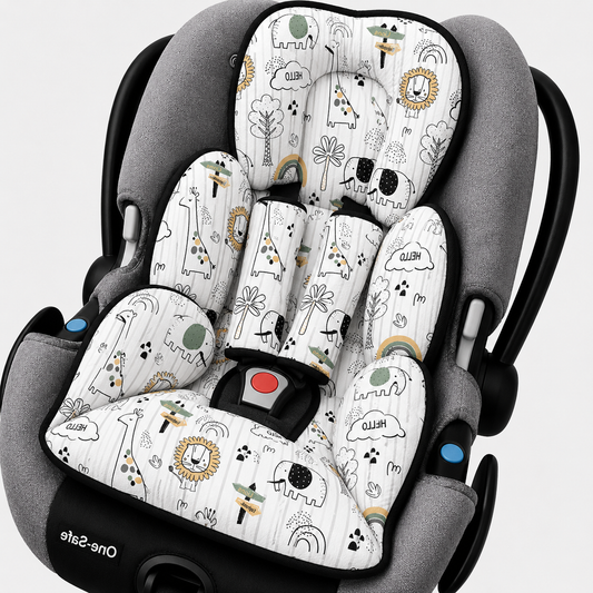 Kit para Bebê Conforto 4 Peças Dupla Face com Capota Tenda Leão Verso Preto