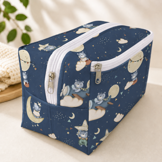 Necessaire Porta Fraldas e Lenço Umedecido 3 Compartimentos Luar Marinho