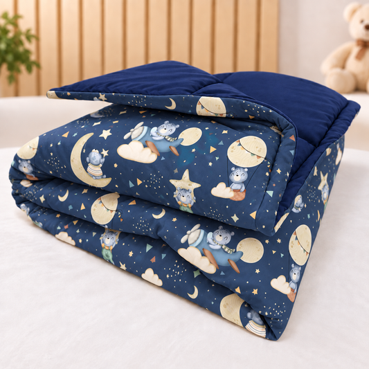Edredom Estampado Dupla Face para Mini Berço Luar Marinho