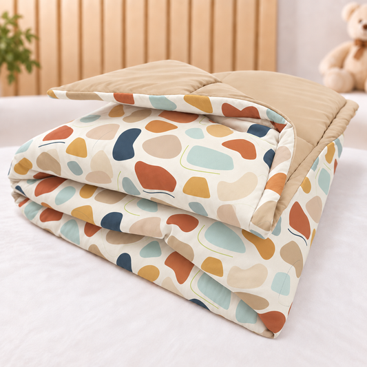 Edredom Estampado Dupla Face para Mini Berço Manchitas Menino c/ Bege