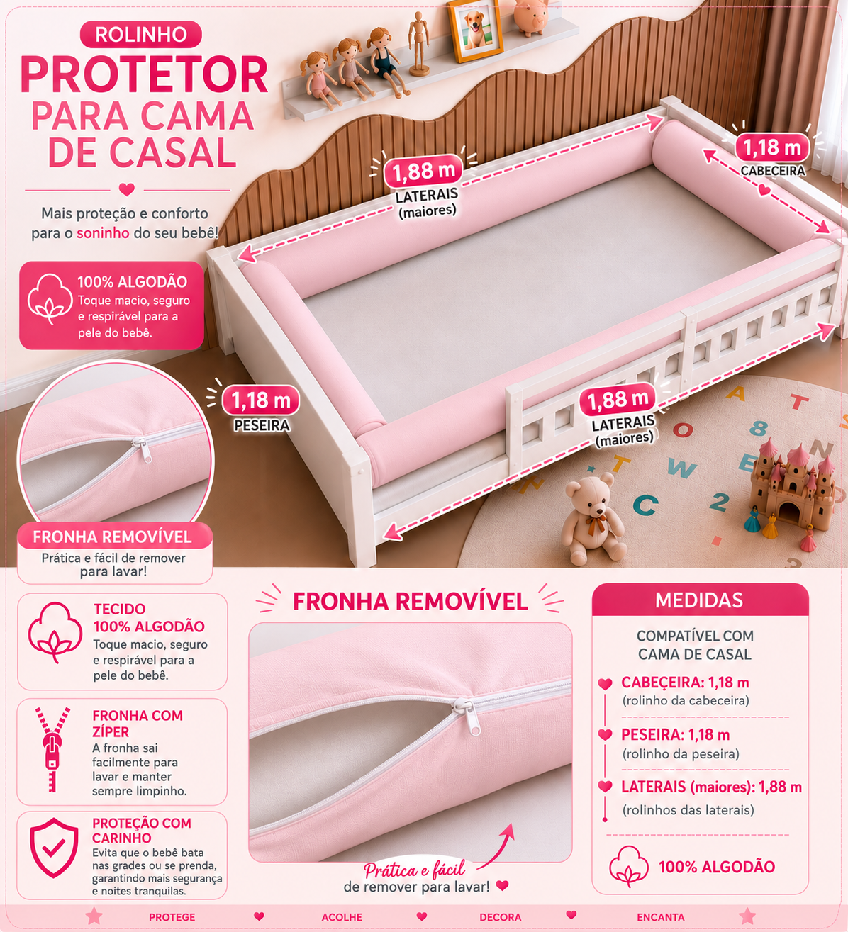 Kit Rolinhos 4 Peças para Cama Casal Bolas Menino