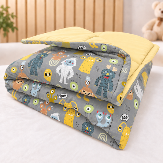 Edredom Estampado Dupla Face para Mini Berço Monstros c/ Amarelo