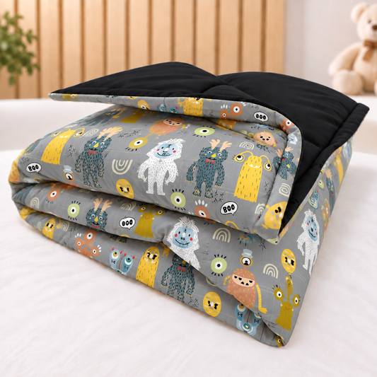 Edredom Estampado Dupla Face para Mini Berço Monstros c/ Preto