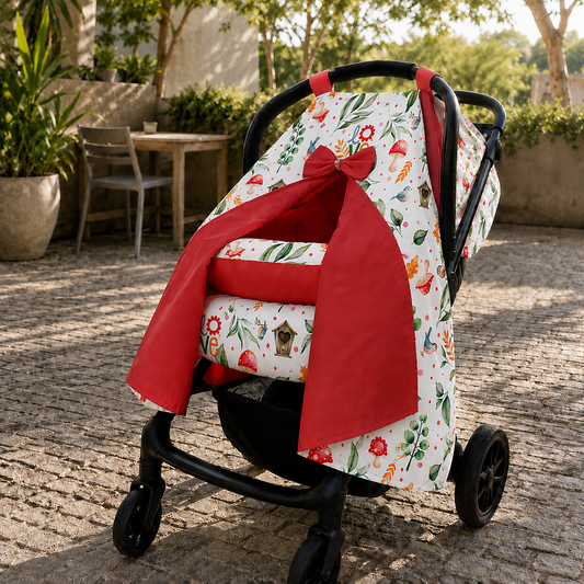Capota para Bebê Conforto Tenda Dupla Face Passarinho Love Verso Vermelho