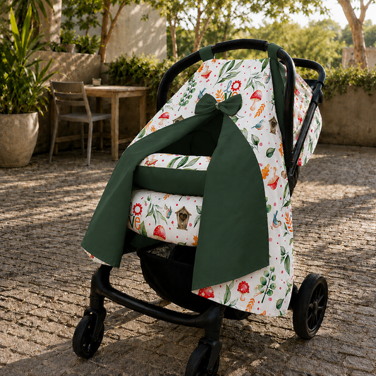Capota para Bebê Conforto Tenda Dupla Face Passarinho Love Verso Verde Escuro