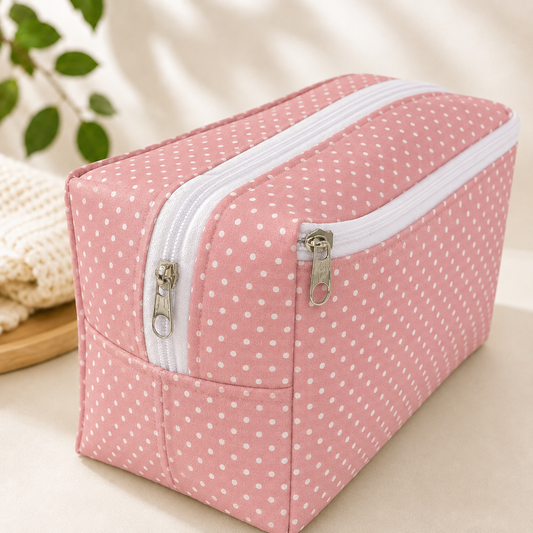 Necessaire Porta Fraldas e Lenço Umedecido 3 Compartimentos Poá Rosê